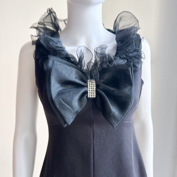 Vintage Black Little Black Dress w Ruffle Detail S - Picture 6 of 8